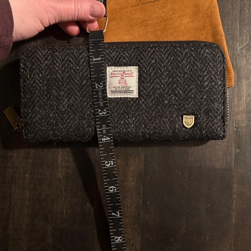 Islander Harris Tweed Charcoal Herringbone Wool Full Zip Wallet